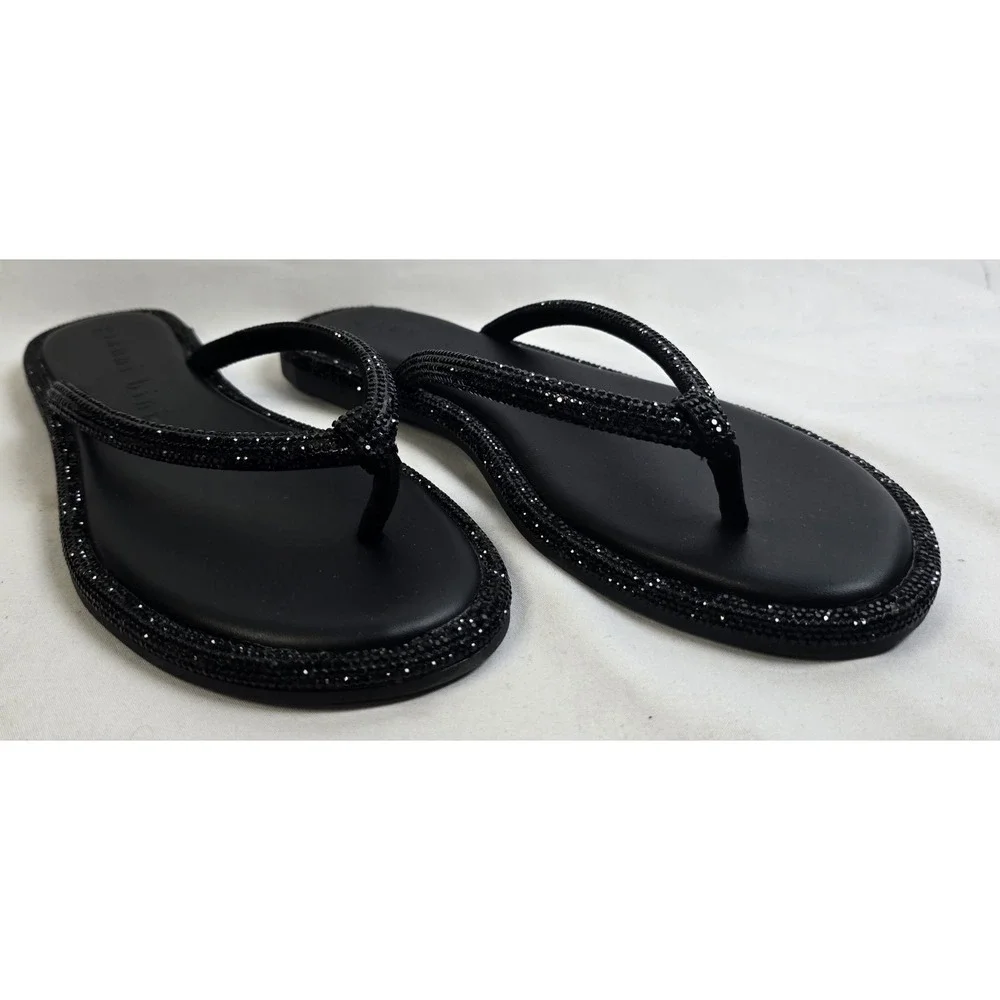 Gianni Bini Bettina Black Rhinestone Embellished Sparkle Thong Sandals Size 6.5m